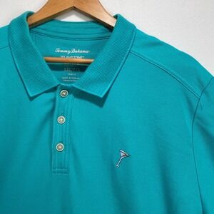 Tommy Bahama IslandZone Teal Supima Cotton Martini Polo Shirt XXL Trim Fit